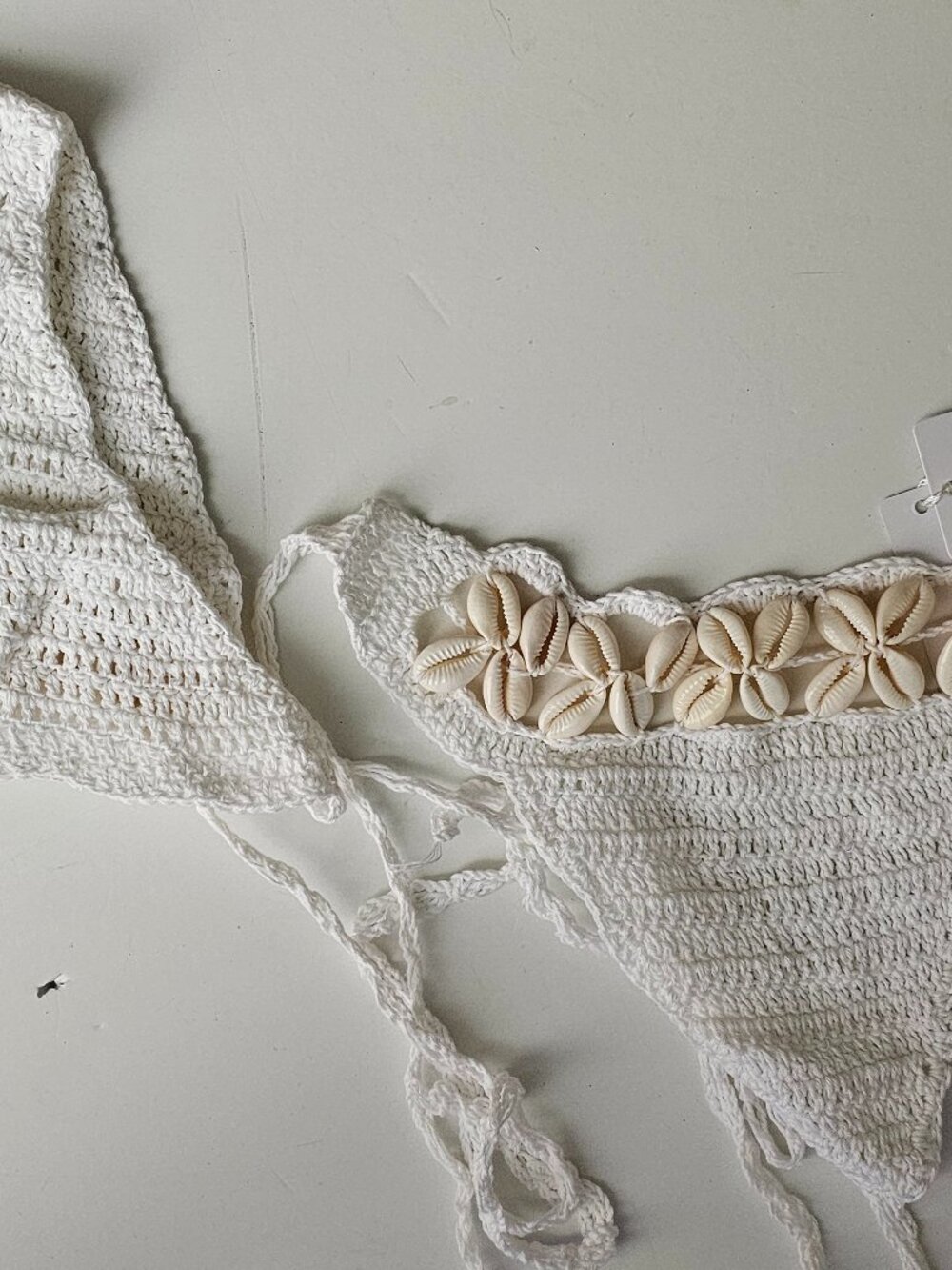 Brazilian Swimsuit Women's Handmade Knitted Seashell Triangle Halter Bralette Ch